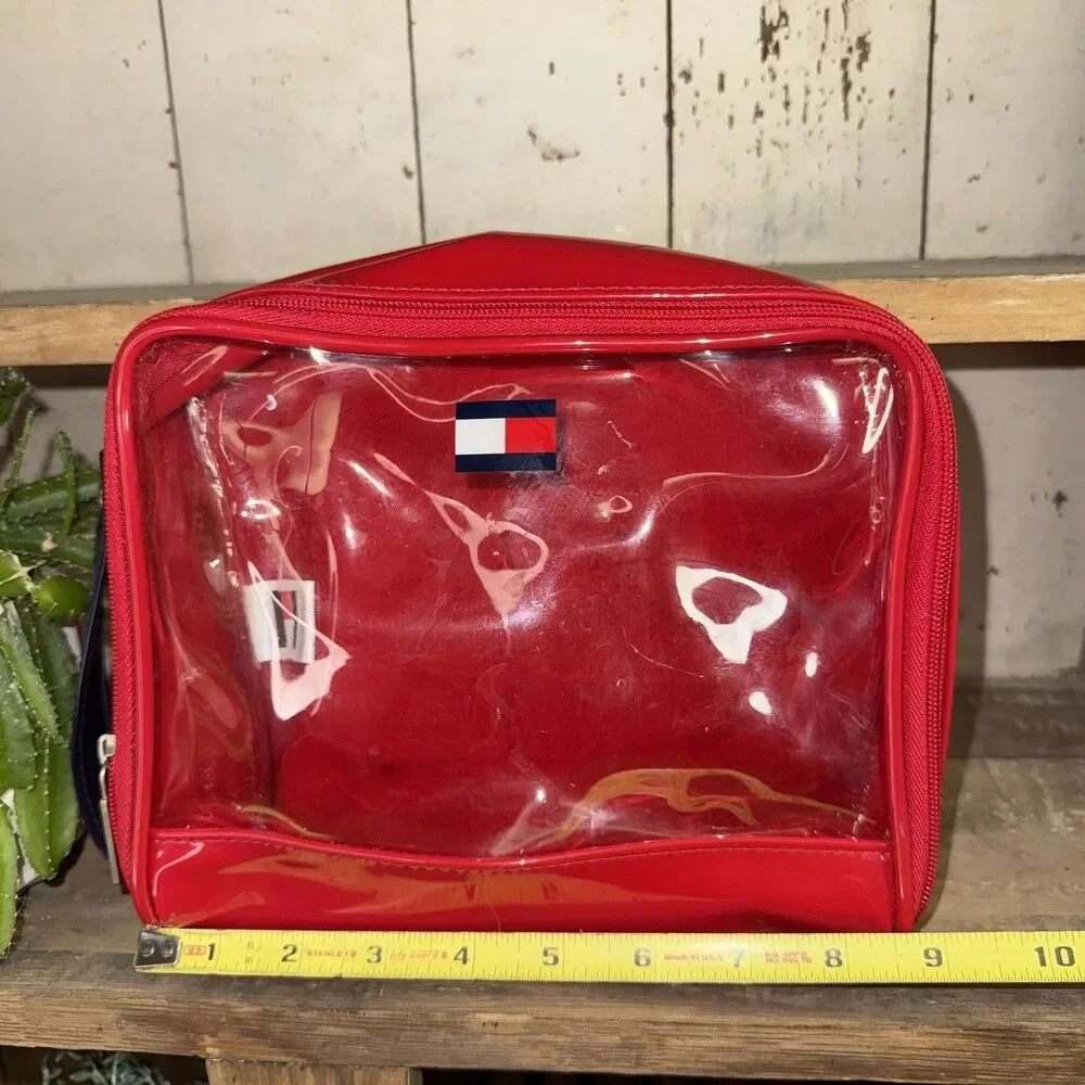 Y2K Vintage 90s RED Tommy Hilfiger Bag Clear Zippered Bag Travel Concert